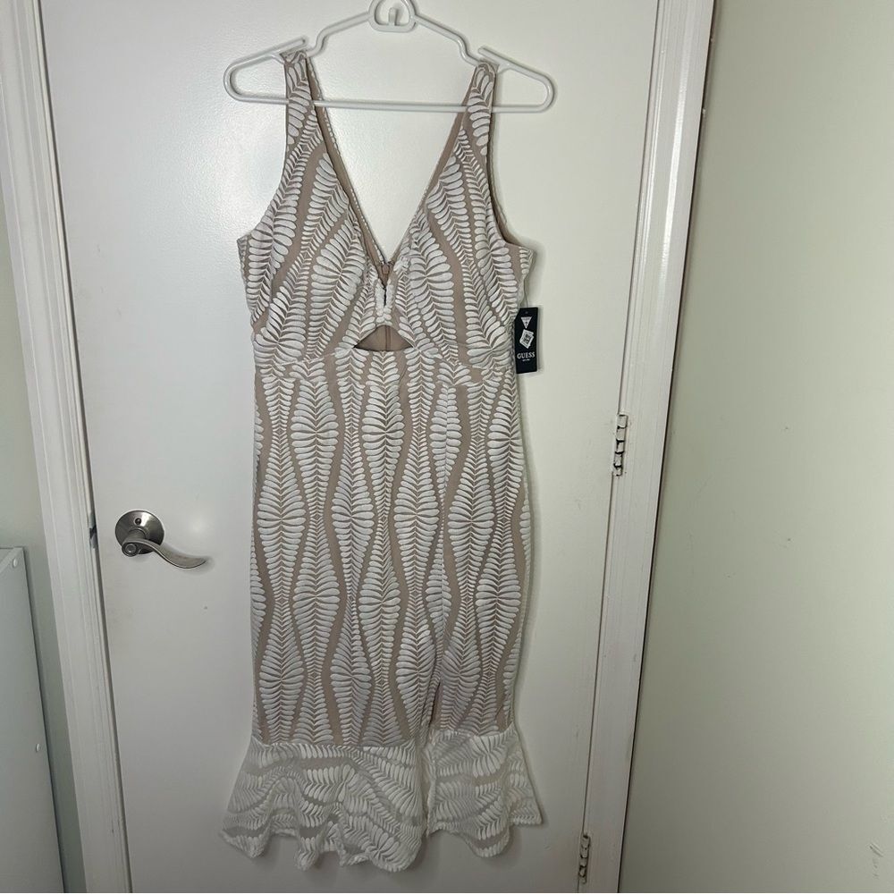 Guess | white and nude embroidered mesh sleeveless sheath dress | size 12 NWT - Picture 2 of 9
